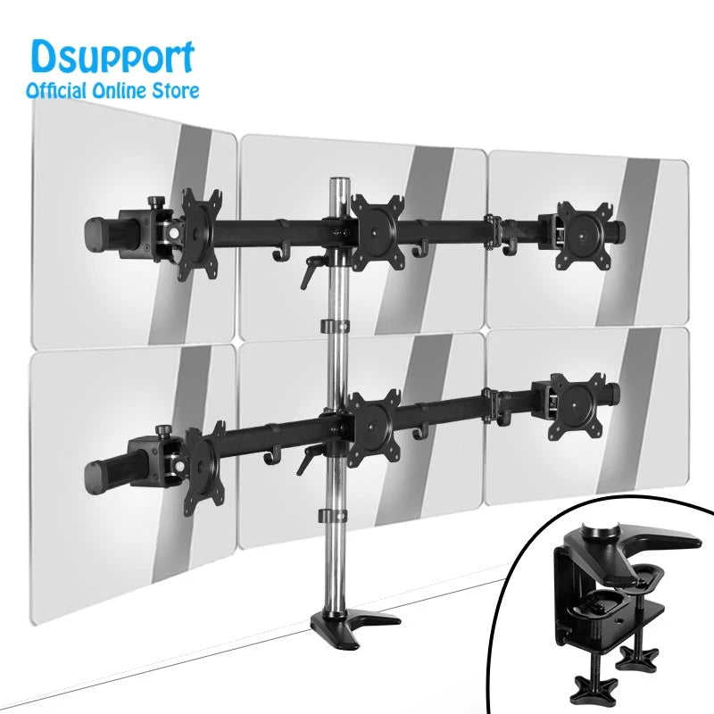 Full Motion 15"-27" LCD LED 6 Screen Monitor Holder Flexible Display Mount Rack Stand MP360