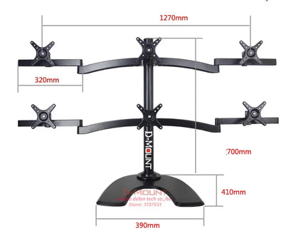 D-MOUNT T6-A 10-27" six screen table mount lcd tv stand full motion height adjustable monitor desk support bracket lcd holder