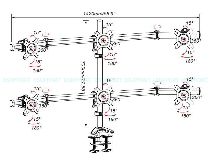 Full Motion 15"-27" LCD LED 6 Screen Monitor Holder Flexible Display Mount Rack Stand MP360