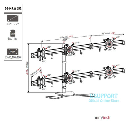 15-27" Aluminum Alloy 6 Screen LCD TV Mount Free Lifting Sliding Full Motion 6 screen Monitor Holder Desktop Stand