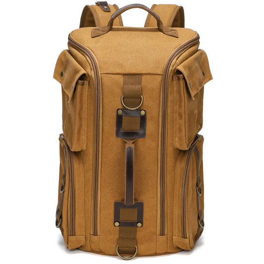 Vintage Leather Man16 inch Laptop Backpack Waxed Canvas Shoulder Rucksack Carry-On Travel Backpack for Men Women