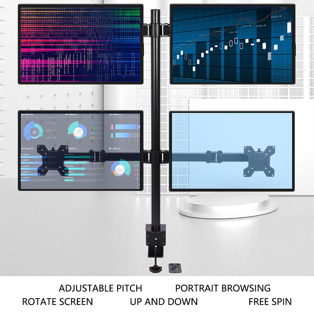 4-arm Heavy Load Screen Bracket 10-27 inch Screen Display Monitor Stand Mount Fully Adjustable 4 Screens Heavy Duty