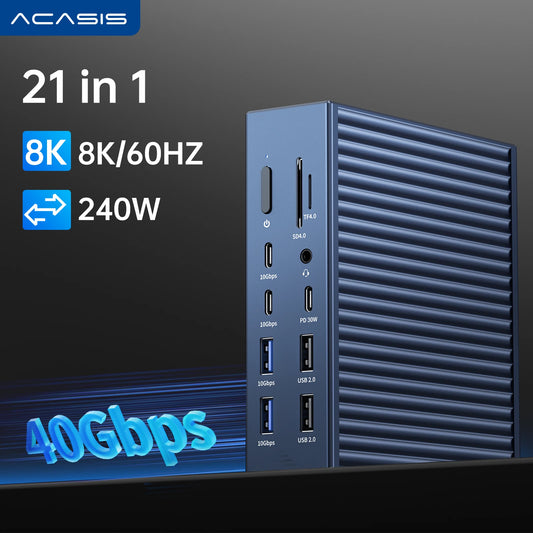 Acasis Thunderbolt 40Gbps Hub 21 in 1 Docking Station 8K/60HZ 240W Input Power 90W Output USB 3.0 USB 2.0 For Macbook Pro