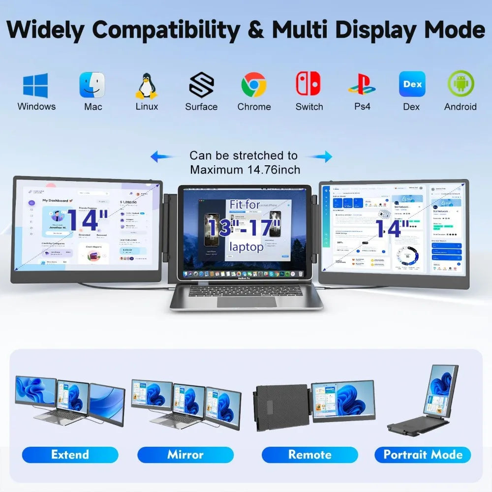 Portable Triple Screen Extender - 14" Laptop Monitor Extender