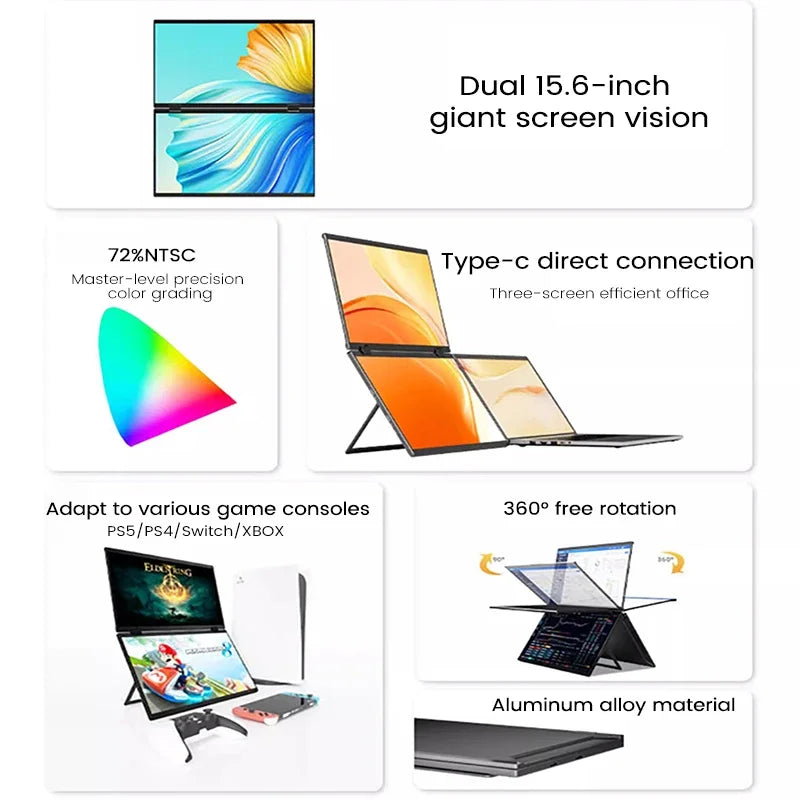 15.6 Inch Dual VESA Flip Screen Portable Monitor